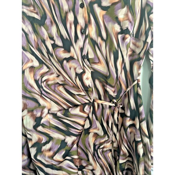 Donna Morgan Women's Satin Wavy Printed Tie-Waist Shirtdress Black Multi 2 - Picture 3 of 9